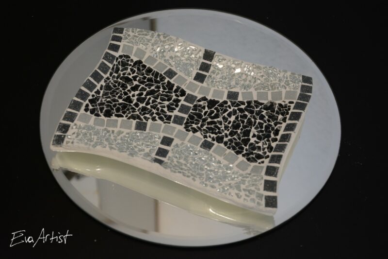 Crackle Mosaik Teller schwarz weiß
