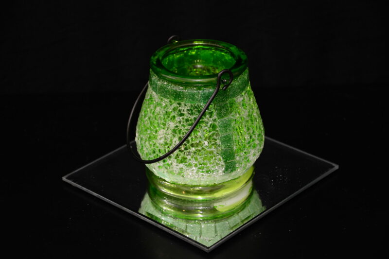 Crackle Mosaik Windlichtglas bauchig grün