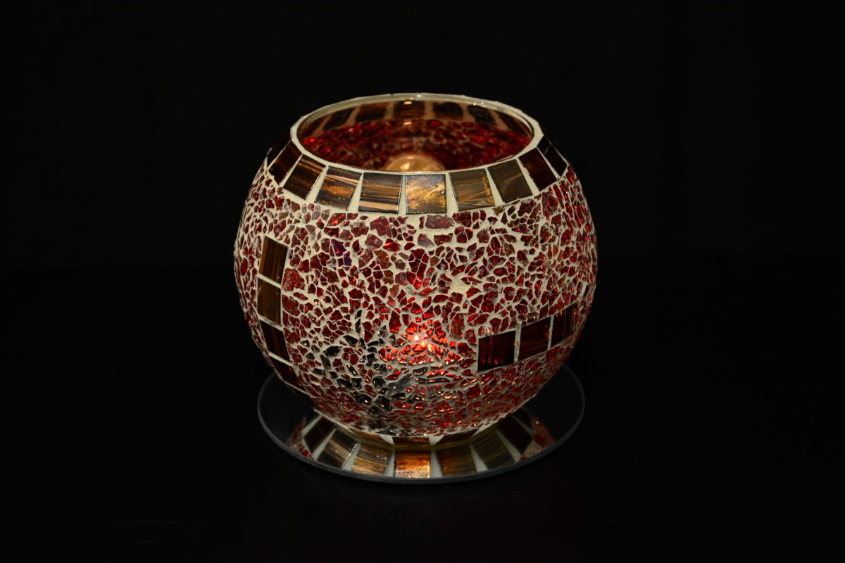 Crackle Mosaik Windlicht rund groß rot/braun EvaArtist