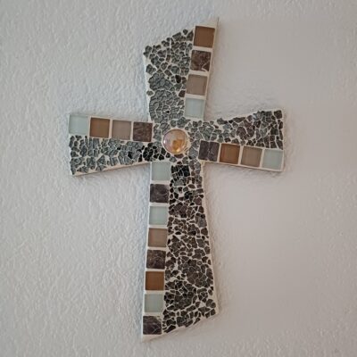 Mosaik Kreuz 25x18cm marmormix/grau