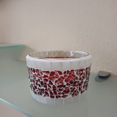 Mosaik Teelichtglas mittel rot/grau