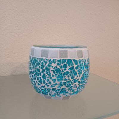 Crackle Teelichtglas türkis/grau