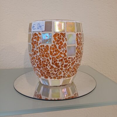 Crackle Mosaik Windlicht beige/orange
