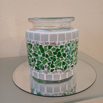 Crackle Teelichtglas grün/grau