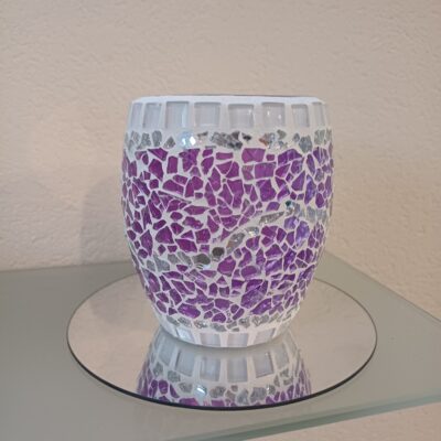 Windlicht oval weiß/lila