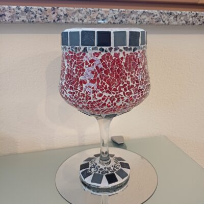 Windlicht/Kelch rot/grau