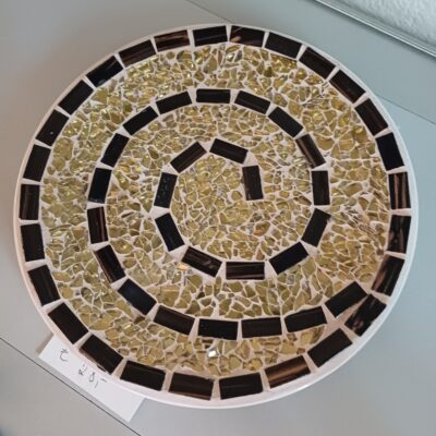 Mosaik Designteller rund  cremegold/braun