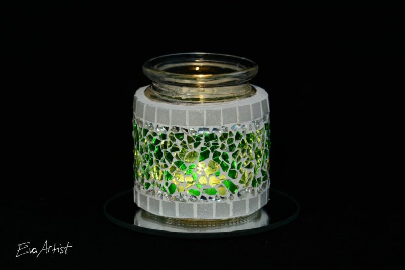 Crackle Teelichtglas grün/grau – Bild 2