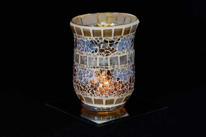 Crackle Mosaik Windlicht creme/grau