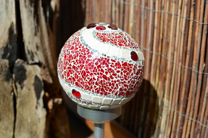 Solarkugel Ø15cm rot/silber/creme