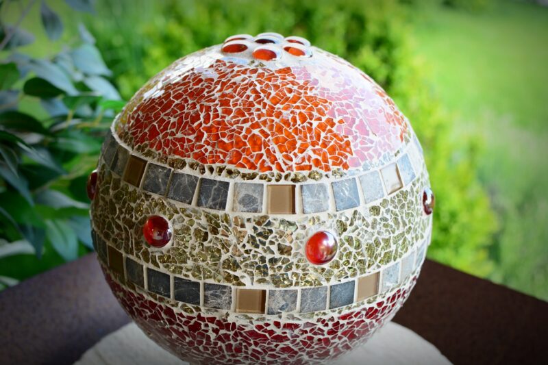 Mosaik-Lampe Ø20cm rot/gold/orange – Bild 3
