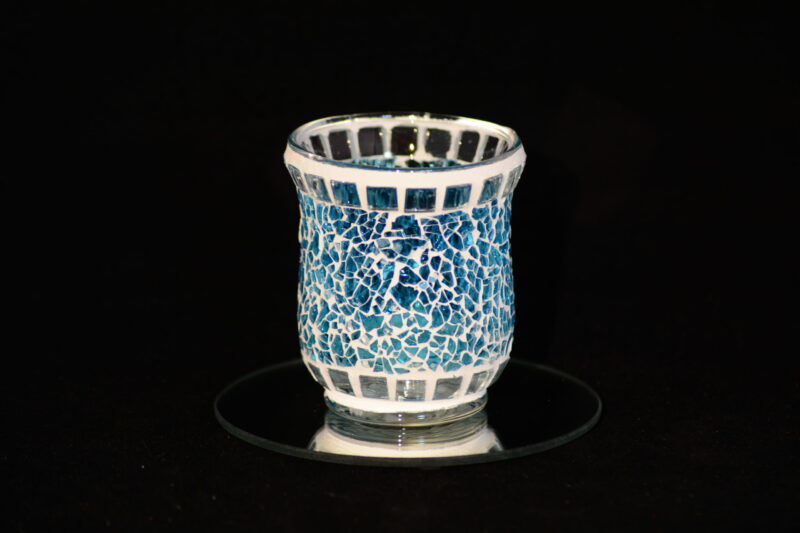 Mosaik Teelichtglas türkis-hellblau/transparent
