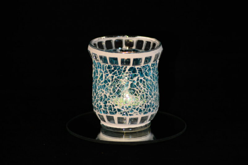 Mosaik Teelichtglas türkis-hellblau/transparent – Bild 2