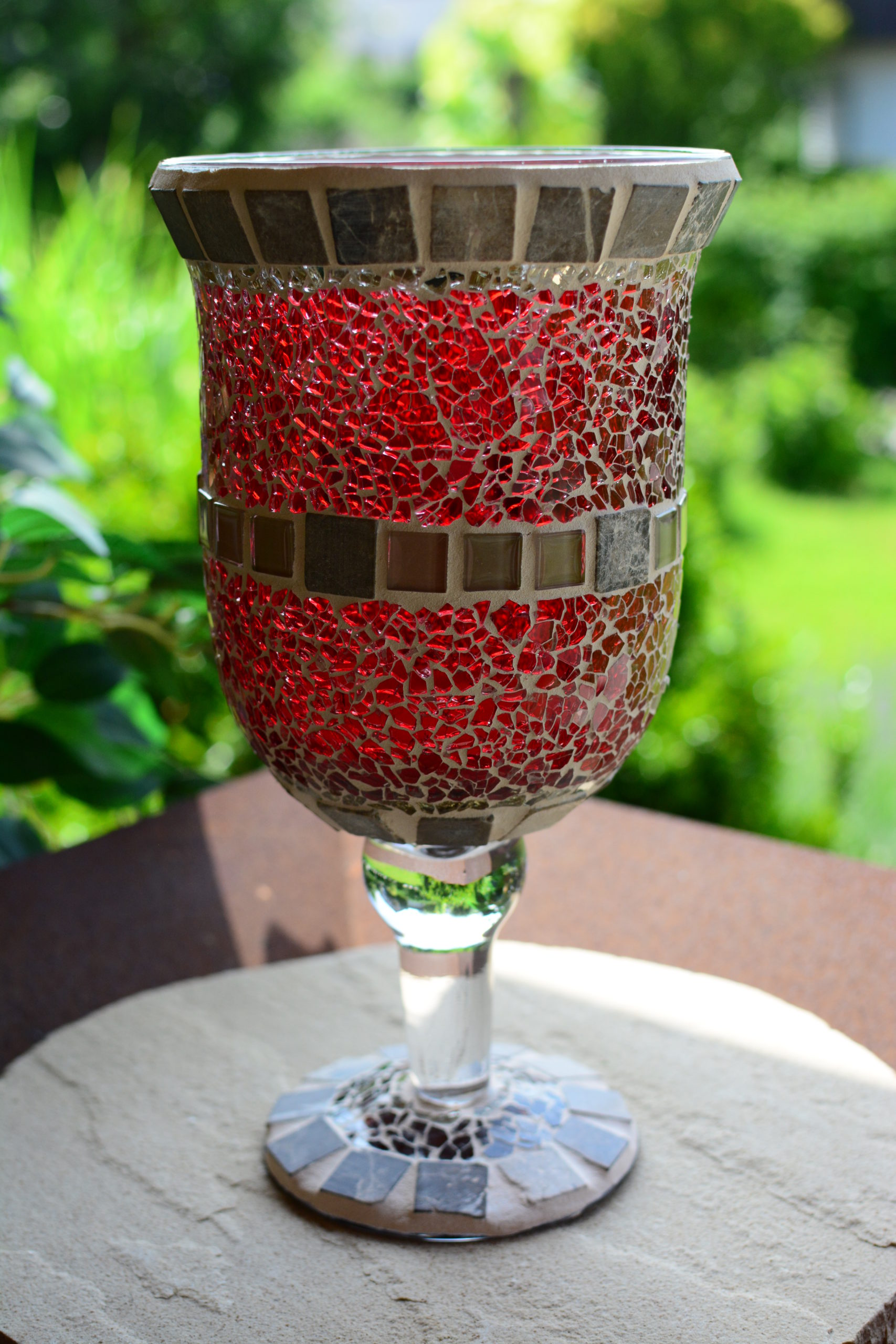 Mosaik Windlicht groß rot/creme/marmor EvaArtist