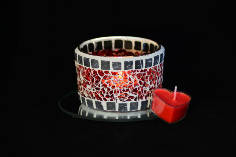 Mosaik Teelichtglas rot/marmor – Bild 2