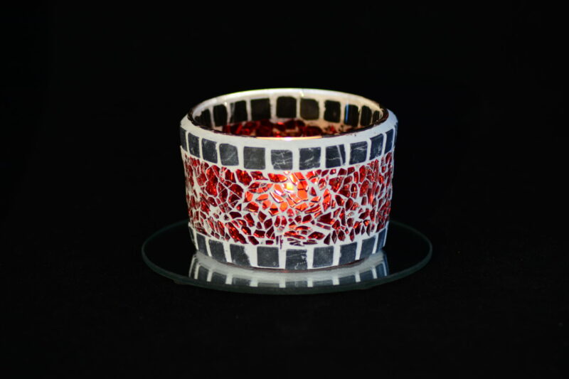 Mosaik Teelichtglas rot/marmor