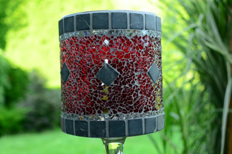 Mosaik Windlicht groß rot/silber/grau – Bild 4