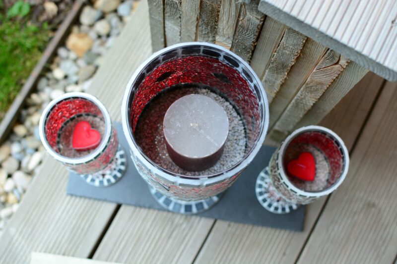 Mosaik Windlicht groß rot/silber/grau – Bild 2