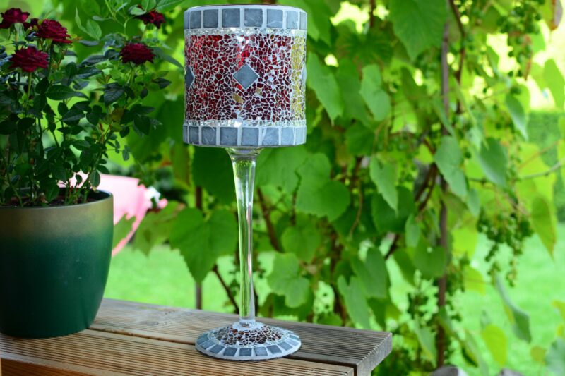 Mosaik Windlicht groß rot/silber/grau