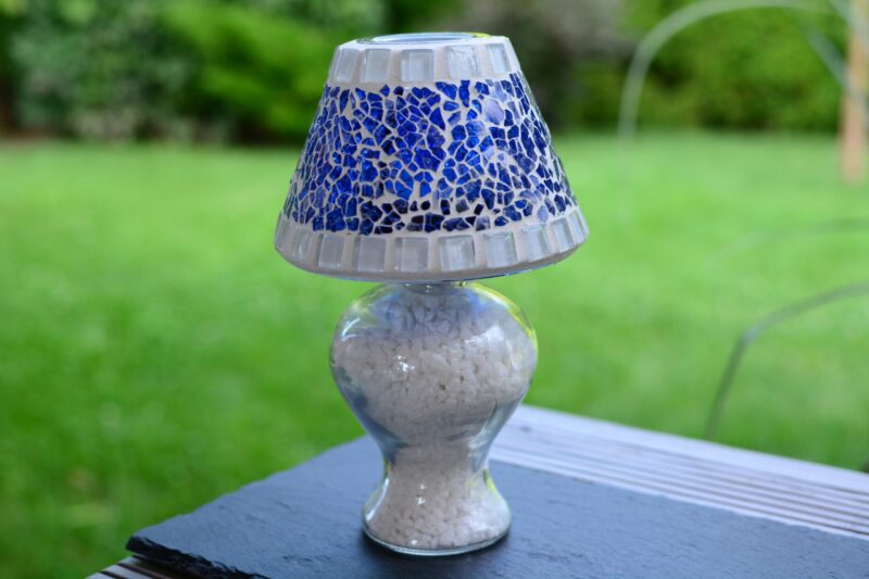 Mosaik Teelichtlampe blau/weiß