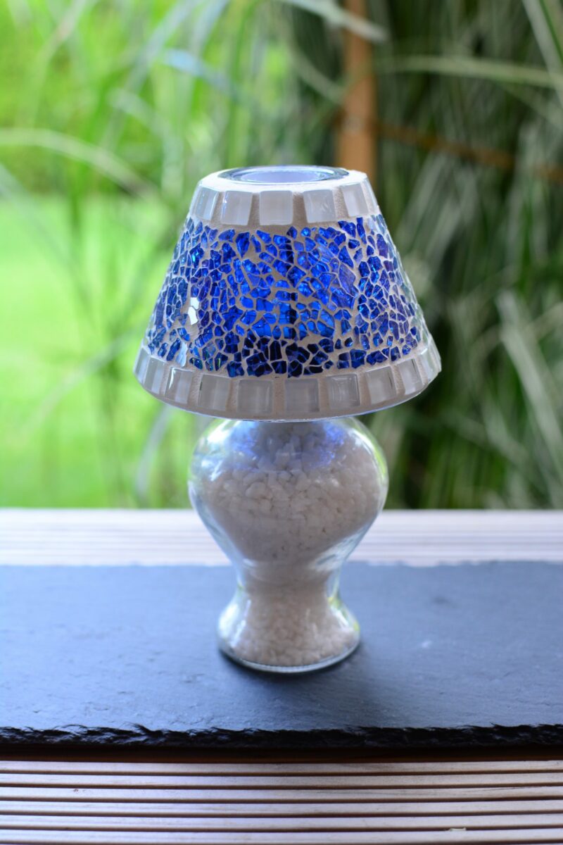 Mosaik Teelichtlampe blau/weiß – Bild 2