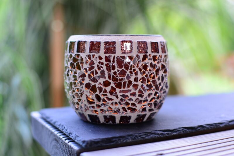 Crackle Teelichtglas braun/glitzer