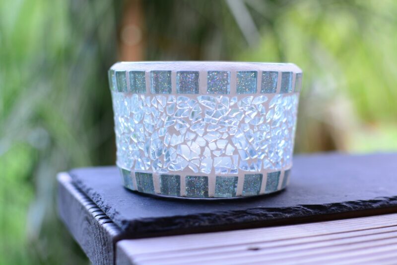 Mosaik Teelichtglas transparent/glitzer