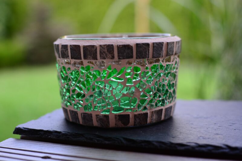 Mosaik Teelichtglas mittel grün/marmor/gold – Bild 2