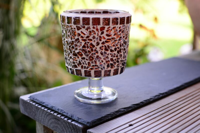 Teelichtglas braun/glitzer