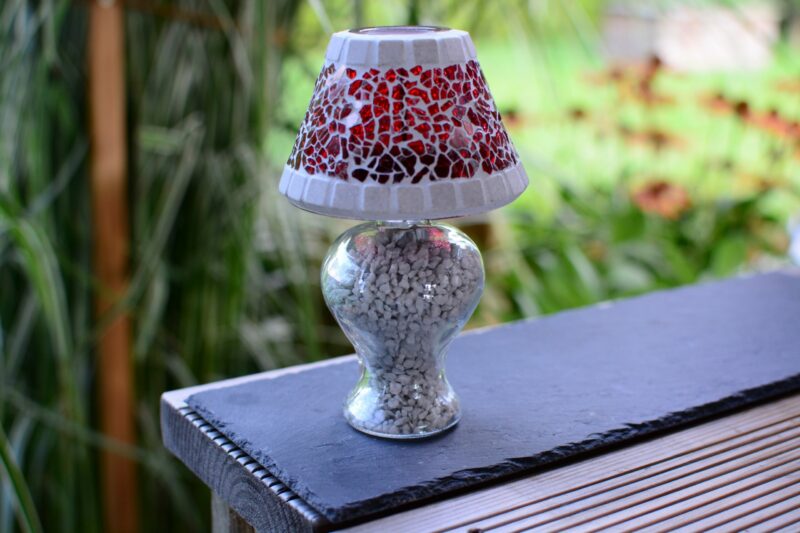 Mosaik Teelichtlampe rot/grau – Bild 2