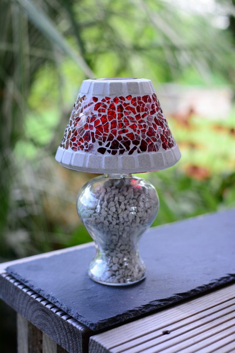 Mosaik Teelichtlampe rot/grau