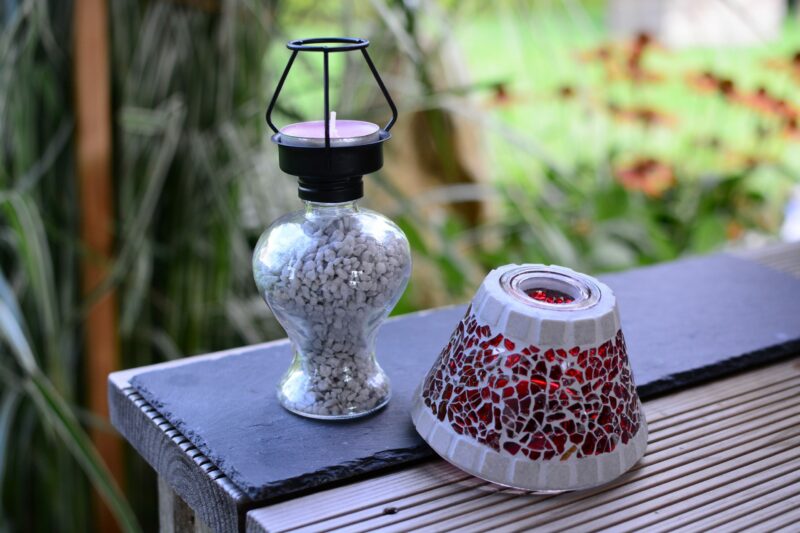 Mosaik Teelichtlampe rot/grau – Bild 3
