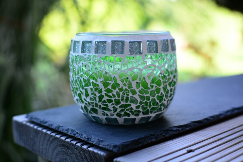 Crackle Teelichtglas grün/glitter