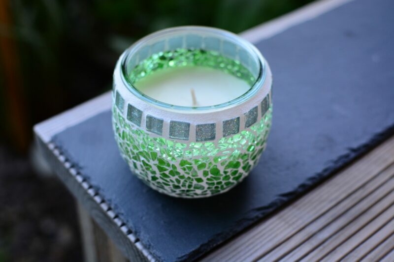 Crackle Teelichtglas grün/glitter – Bild 2
