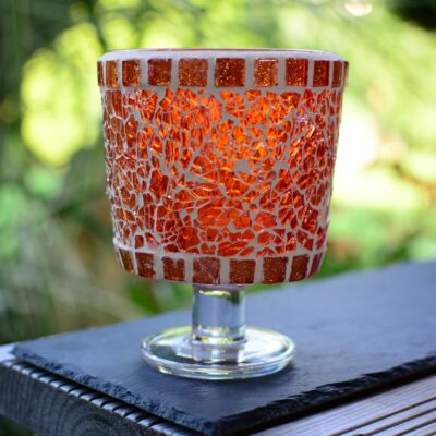 Teelichtglas orange/glitter