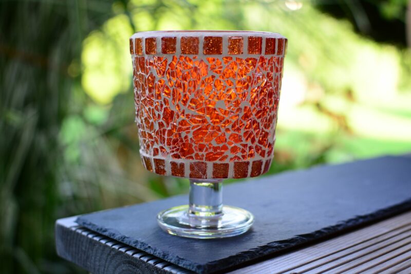 Teelichtglas orange/glitter