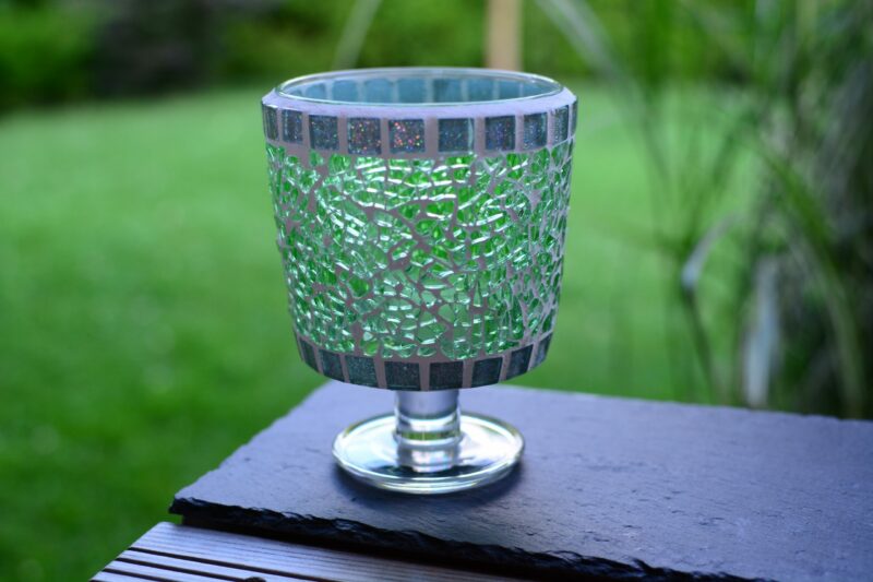 Teelichtglas grün/glitter