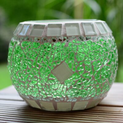 Windlicht rund hellgrün/weiß