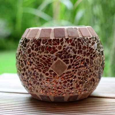 Windlicht rund braun/marmor