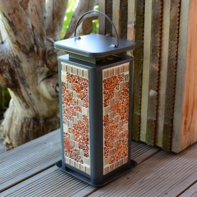 Mosaik Laterne grau orange/creme