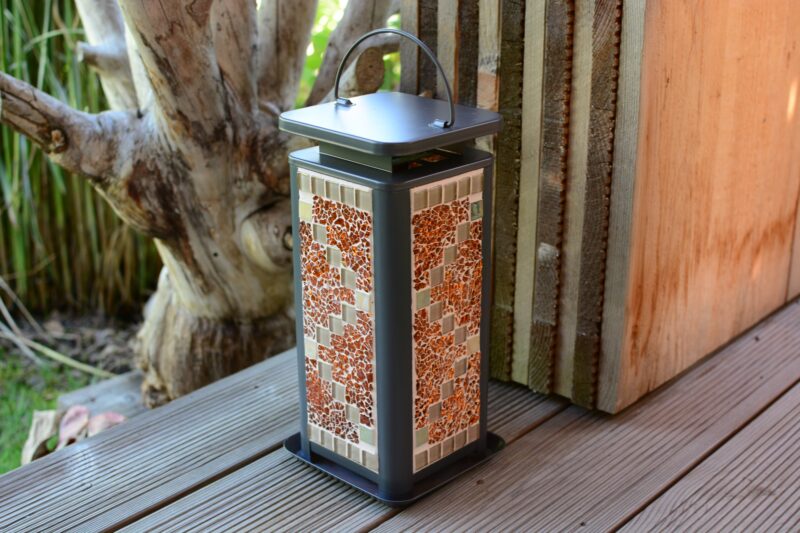 Mosaik Laterne grau orange/creme