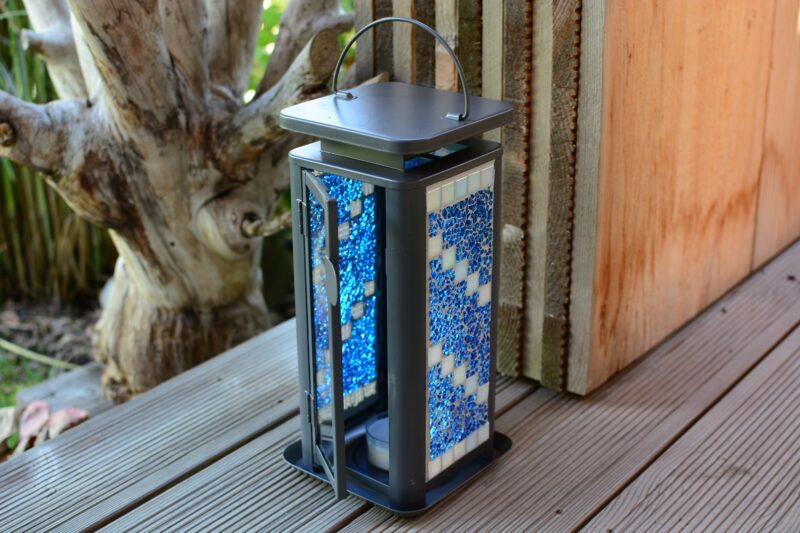 Mosaik Laterne grau blau/weiß – Bild 2
