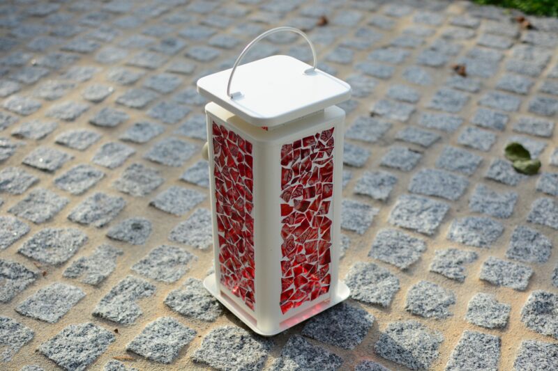 Retro Mosaik Laterne weiß/rot
