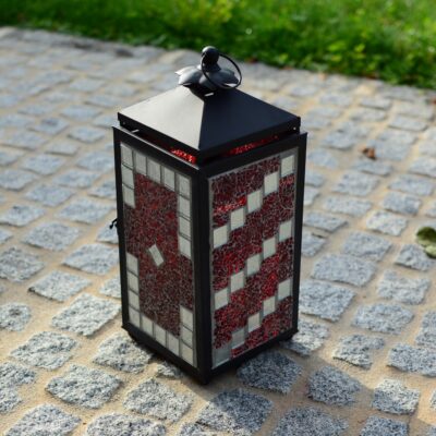 Mosaik Laterne schwarz rot/silber