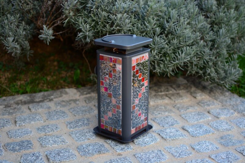 Mosaik Laterne grau rot/kristallgrau – Bild 2