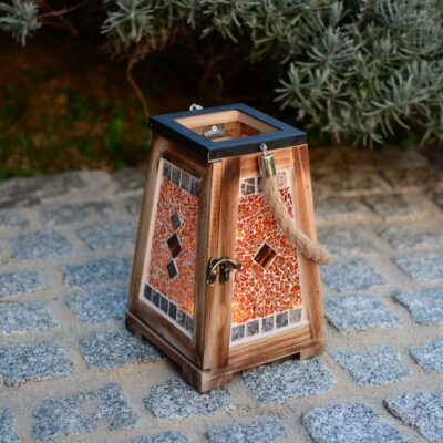 Mosaik Holzlaterne orange/marmor