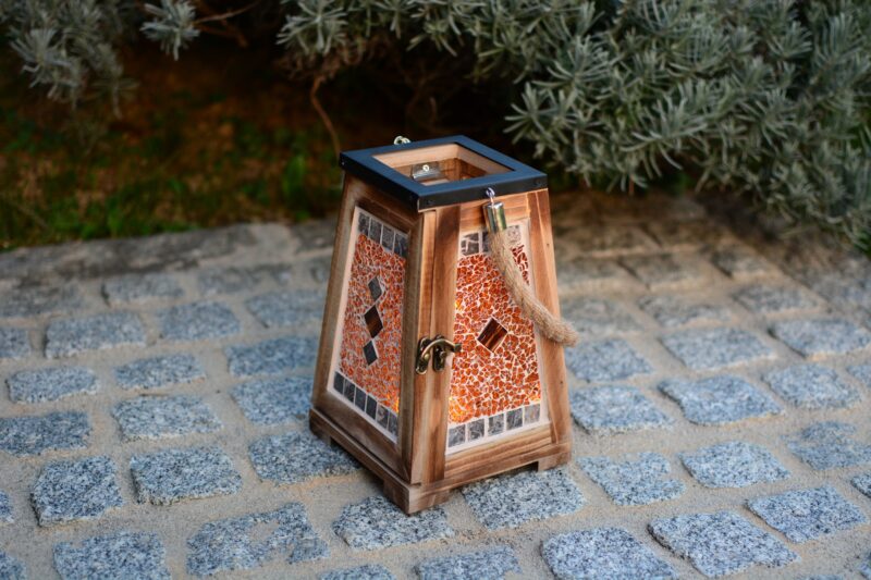 Mosaik Holzlaterne orange/marmor