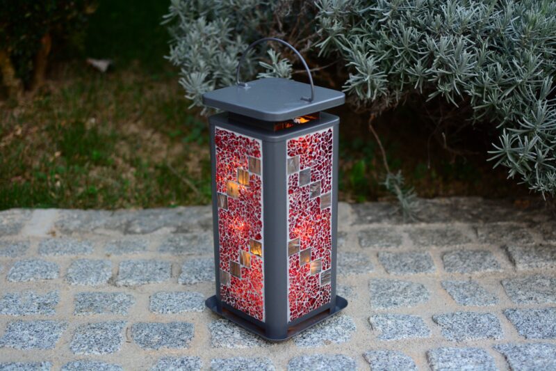 Mosaik Laterne grau rot/grau