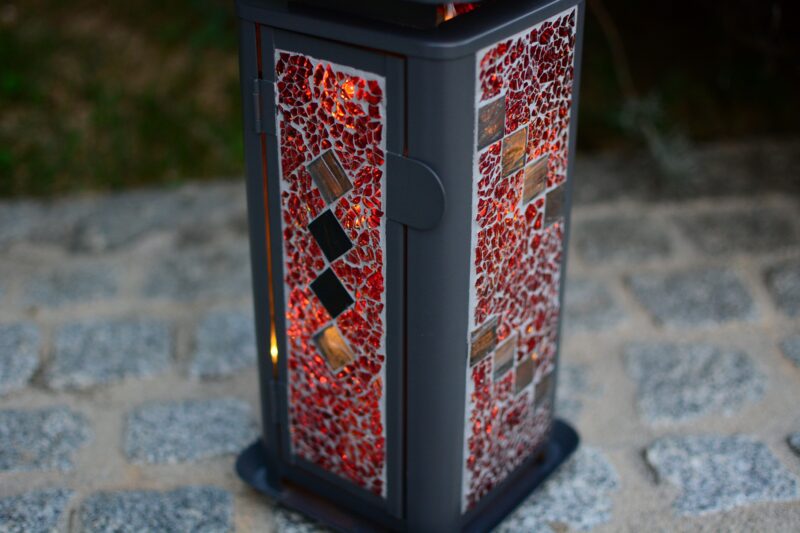 Mosaik Laterne grau rot/grau – Bild 3