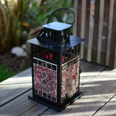 Mosaik Laterne schwarz rot/braun